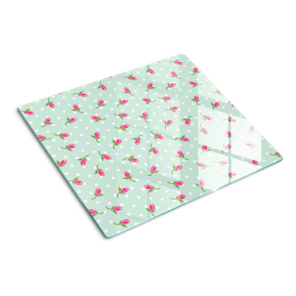Planche à découper en verre Tulipes roses sur fond vert