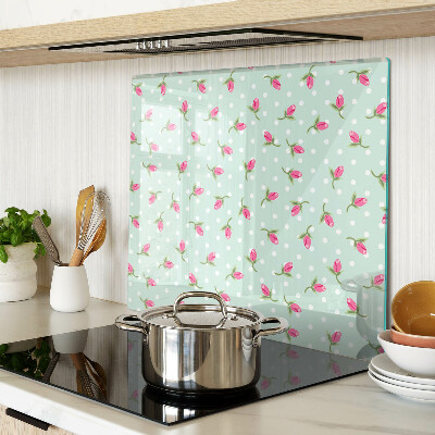 Planche à découper en verre Tulipes roses sur fond vert