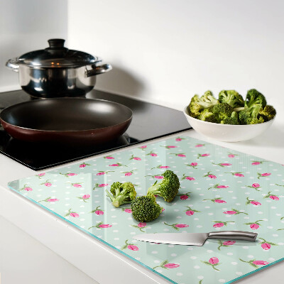 Planche à découper en verre Tulipes roses sur fond vert