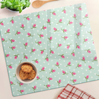 Planche à découper en verre Tulipes roses sur fond vert