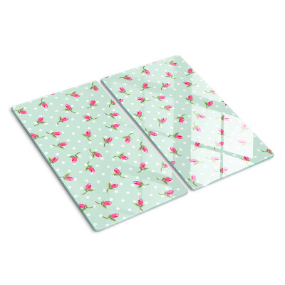 Planche à découper en verre Tulipes roses sur fond vert