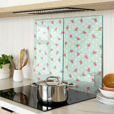 Planche à découper en verre Tulipes roses sur fond vert