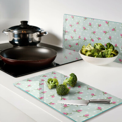 Planche à découper en verre Tulipes roses sur fond vert