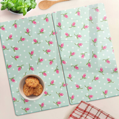 Planche à découper en verre Tulipes roses sur fond vert