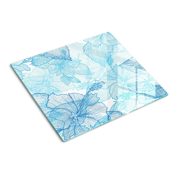 Planche à découper en verre Motif floral dans les tons de bleu