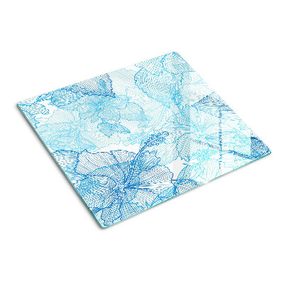 Planche à découper en verre Motif floral dans les tons de bleu