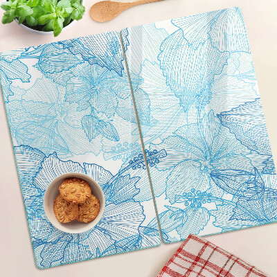Planche à découper en verre Motif floral dans les tons de bleu