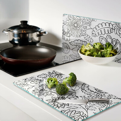 Planche à découper en verre Motif de gribouillage floral
