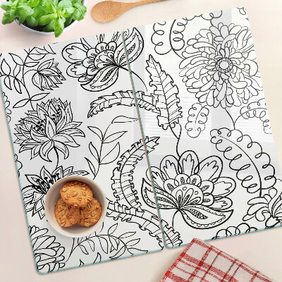 Planche à découper en verre Motif de gribouillage floral