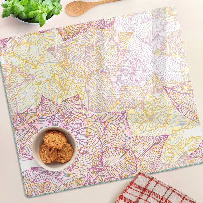 Planche à découper en verre Motif floral aux couleurs pastel