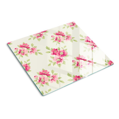 Planche à découper verre Fleurs dans les tons de rose