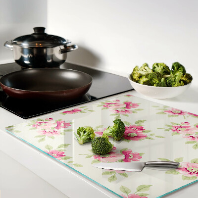 Planche à découper verre Fleurs dans les tons de rose