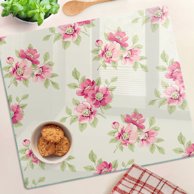 Planche à découper verre Fleurs dans les tons de rose