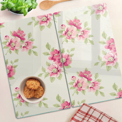 Planche à découper verre Fleurs dans les tons de rose