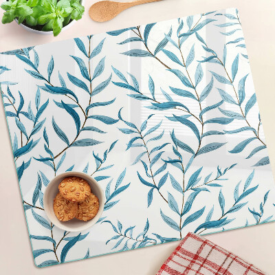 Planche à découper verre Feuilles aux tons bleus