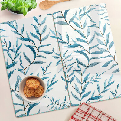Planche à découper verre Feuilles aux tons bleus