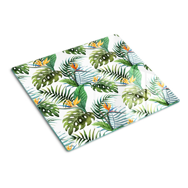 Planche à découper en verre Feuilles et fleurs tropicales