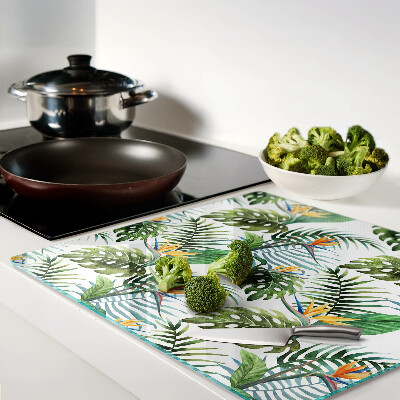 Planche à découper en verre Feuilles et fleurs tropicales