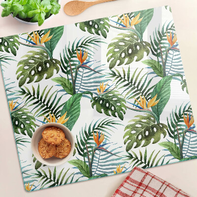 Planche à découper en verre Feuilles et fleurs tropicales