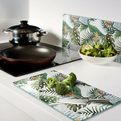 Planche à découper en verre Feuilles et fleurs tropicales
