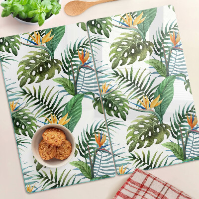 Planche à découper en verre Feuilles et fleurs tropicales