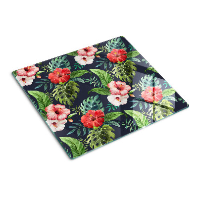 Planche à découper en verre Fleurs tropicales avec des feuilles