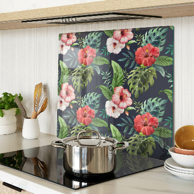 Planche à découper en verre Fleurs tropicales avec des feuilles