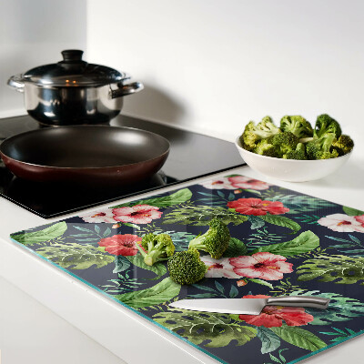 Planche à découper en verre Fleurs tropicales avec des feuilles
