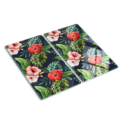 Planche à découper en verre Fleurs tropicales avec des feuilles