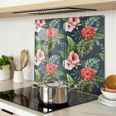 Planche à découper en verre Fleurs tropicales avec des feuilles