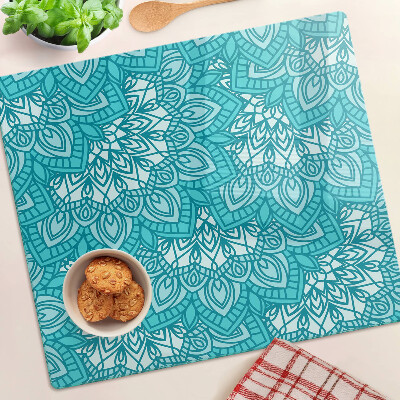 Planche à découper verre Motif mandala dans les tons de bleu