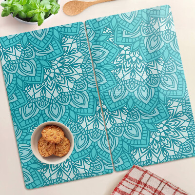 Planche à découper verre Motif mandala dans les tons de bleu