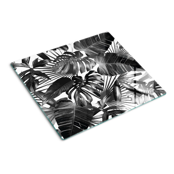 Planche à découper en verre Feuilles tropicales en noir et blanc