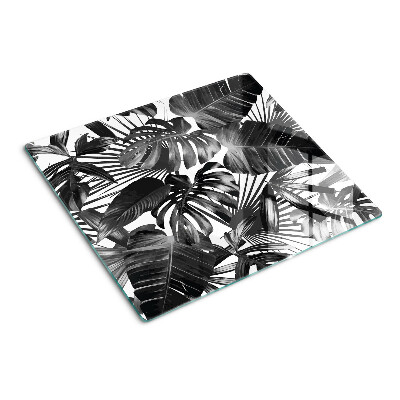 Planche à découper en verre Feuilles tropicales en noir et blanc