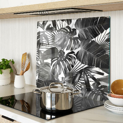 Planche à découper en verre Feuilles tropicales en noir et blanc
