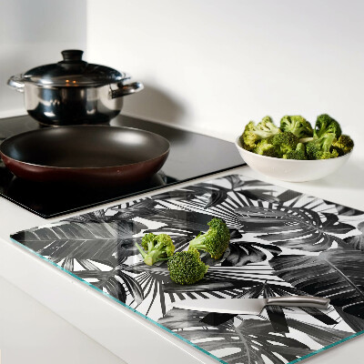 Planche à découper en verre Feuilles tropicales en noir et blanc