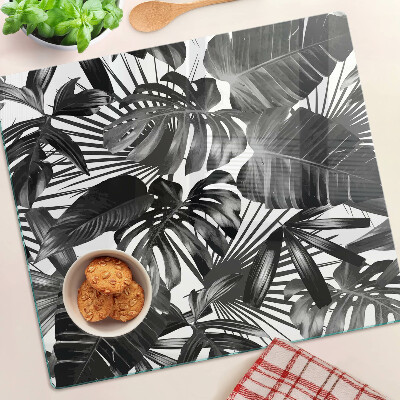 Planche à découper en verre Feuilles tropicales en noir et blanc