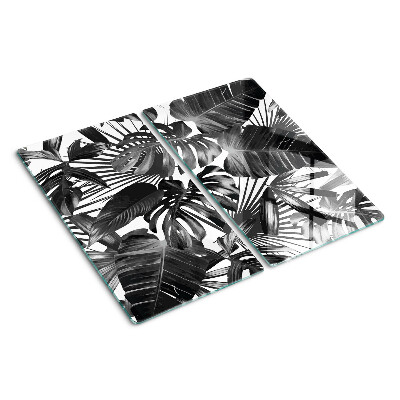Planche à découper en verre Feuilles tropicales en noir et blanc