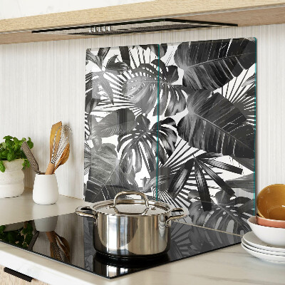 Planche à découper en verre Feuilles tropicales en noir et blanc