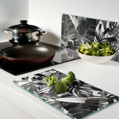 Planche à découper en verre Feuilles tropicales en noir et blanc