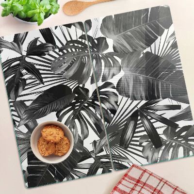 Planche à découper en verre Feuilles tropicales en noir et blanc