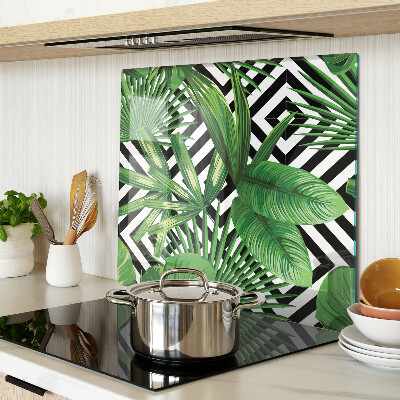 Planche à découper en verre Feuilles tropicales sur rayures