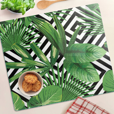 Planche à découper en verre Feuilles tropicales sur rayures