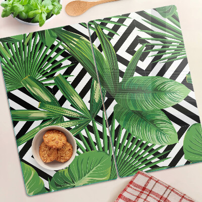Planche à découper en verre Feuilles tropicales sur rayures