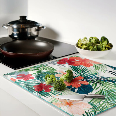 Planche à découper verre Motif de plantes tropicales avec des fleurs