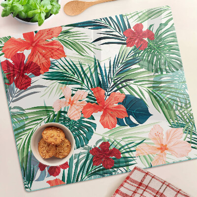 Planche à découper verre Motif de plantes tropicales avec des fleurs