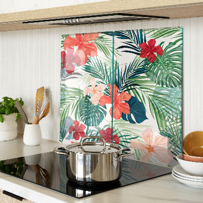 Planche à découper verre Motif de plantes tropicales avec des fleurs