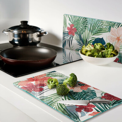 Planche à découper verre Motif de plantes tropicales avec des fleurs