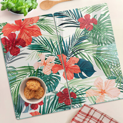 Planche à découper verre Motif de plantes tropicales avec des fleurs
