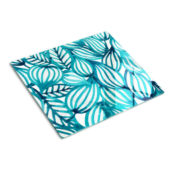 Planche à découper verre Feuilles aux tons turquoise